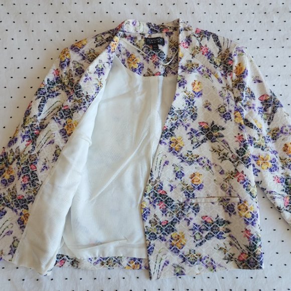 Topshop Women's Open Front Blazer with Floral Print, Size 8 - Picture 3 of 6